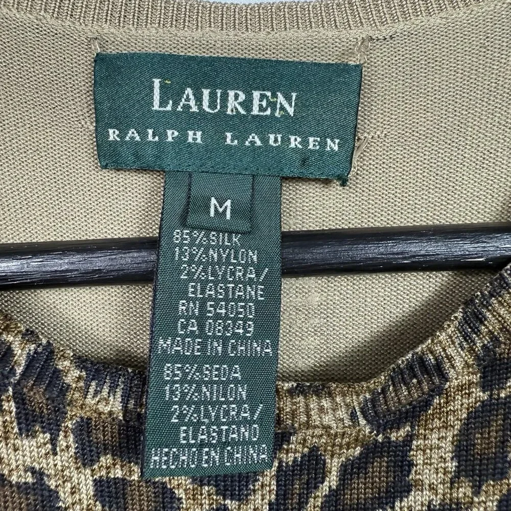 Lauren Ralph Lauren Sleeveless Top Womens Size M Leopard Shirt Tank Silk Blend - Picture 3 of 4